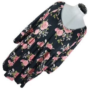 NWT! LIN JOU! SUPER ROMANTIC BLACK W/PINK FLORAL PRINT LONG SLEEVE DRESS! SZ 4X